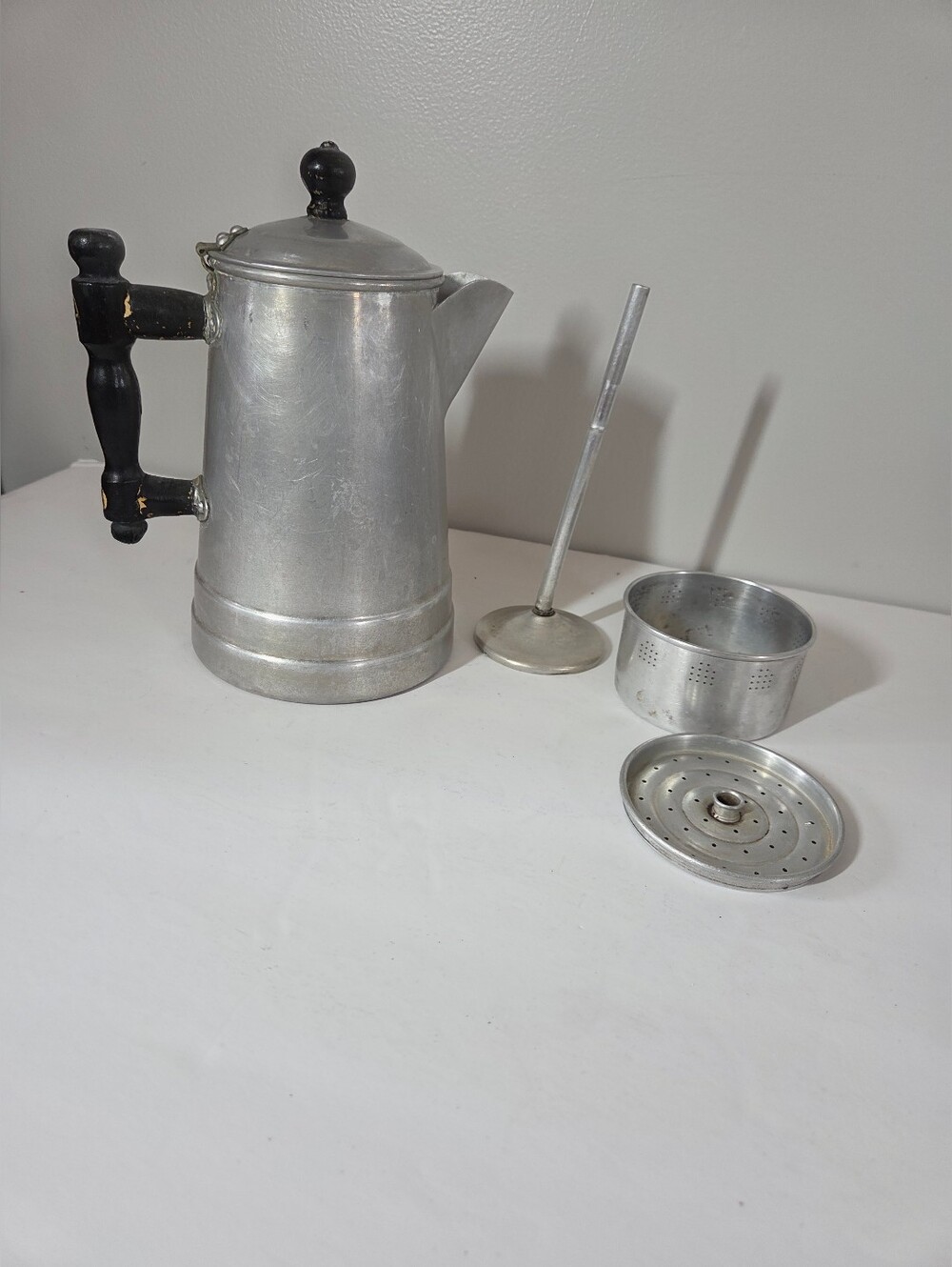 Antique Aluminum Wood Handled Wear-Ever Coffee Pot/Percolator